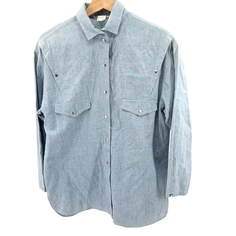 Vintage 80s Lillie Rubin Blue Chambray 100% Cotton Western Shirt